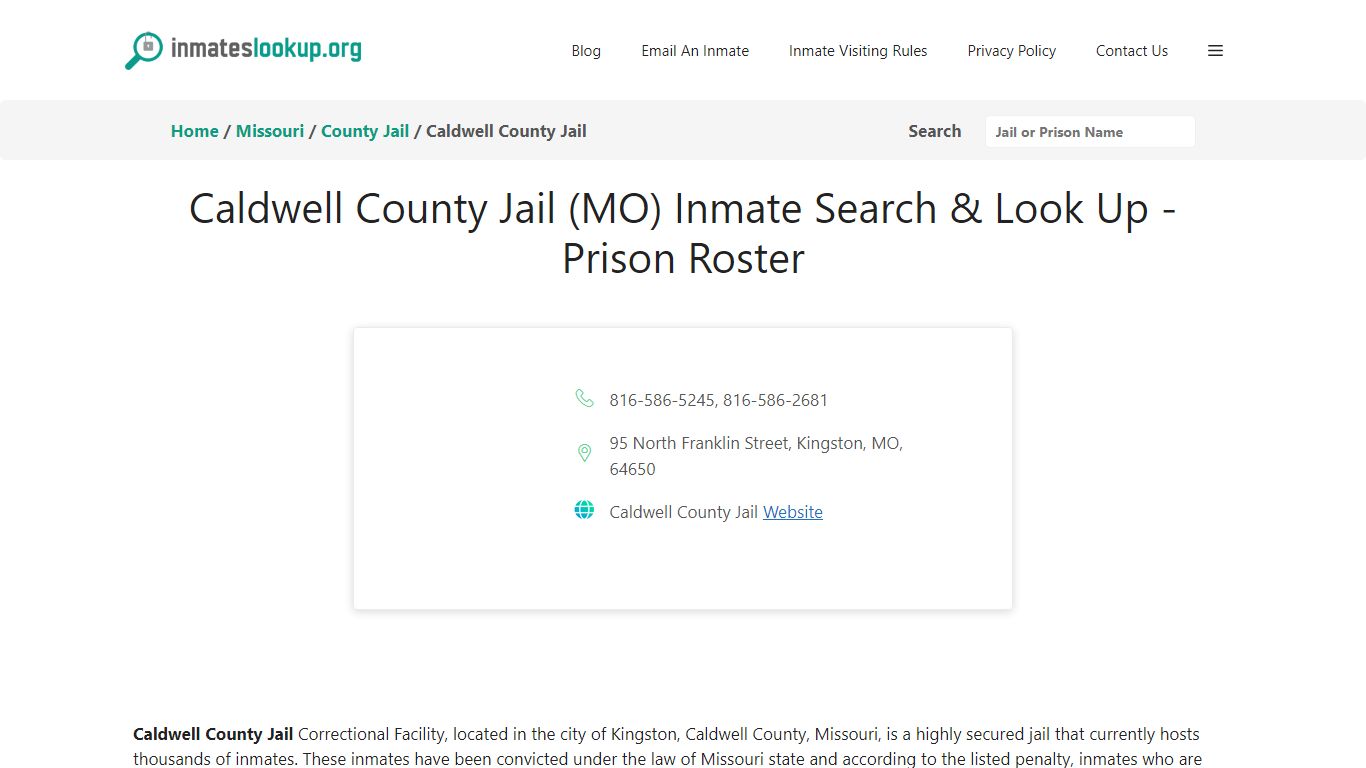 Caldwell County Jail (MO) Inmate Search & Look Up - Prison Roster